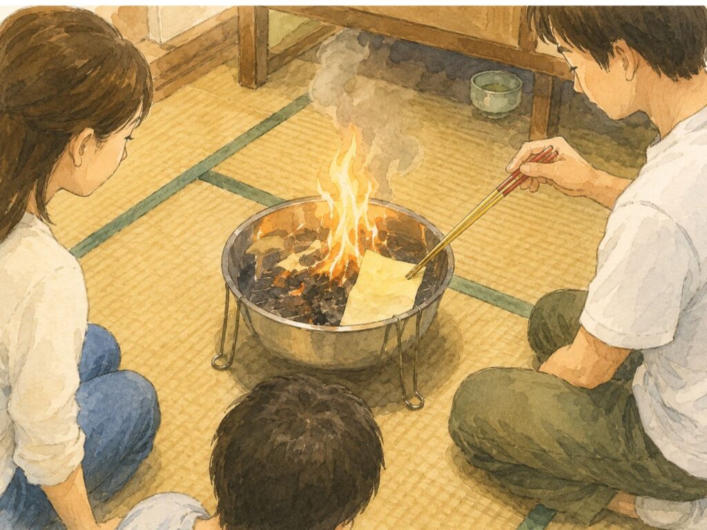 四十九日にウチカビを燃やしている